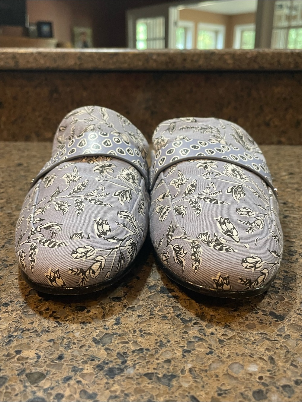 Whimsical Sam Edelman Perri Mule Sz 8 Slip On Dusty Blue Floral Backless Flat - Picture 8 of 11